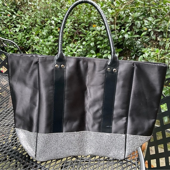 Blingy Stylish Satin Vegan Leather Glitter Double Handle Tote Bag! - Picture 9 of 16